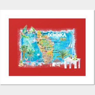 Dominica_ Illustrated_ Travel_ Map_ with_ Roads_ and_ HighlightsXS Posters and Art